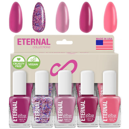 Picture of Eternal Glitter Nail Polish Set for Women (PINKFETTI) - Hot Pink Nail Polish Set for Girls | Long Lasting & Quick Dry Natural Nail Polish Kit for Home DIY Mani Pedi | Made in USA, 13.5mL (Set of 5)