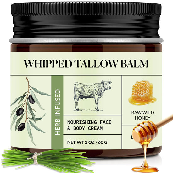 Picture of LOPIANY Beef Tallow for Skin, Beef Tallow and Honey Balm, All-Natural Face Body Moisturizer Nourishes and Hydrates the Skin, Grass Fed Whipped Tallow Honey Balm Infused with Raw Wild Honey 2oz