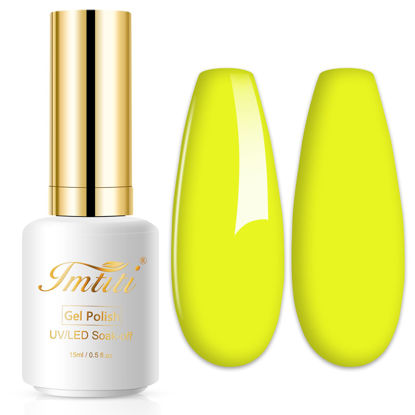 Picture of Imtiti Neon Gel Nail Polish, 0.5 Fl Oz Neon Yellow Gel Polish Soak Off LED U V Nail Gel Polish Spring Summer Gel Nail Polish DIY Nail Art Starter Manicure Salon Gel Nail Kit for Women Girls