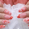Picture of Valentine'S Day Press on Nails Medium Length Almond Fake Nails with Cute Mushroom Heart Designs Red French Tip Glue on Nails Valentines Day Nails Press ons Nude Full Cover False Nails for Women 24 Pcs