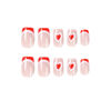 Picture of Valentine'S Day Press on Nails Medium Short Lenght Fake Nails with Heart Designs Red French Tip Glue on Nails Valentines Day Glue on Nails Press ons Glossy False Nails for Women 24 Pcs