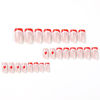 Picture of Valentine'S Day Press on Nails Medium Short Lenght Fake Nails with Heart Designs Red French Tip Glue on Nails Valentines Day Glue on Nails Press ons Glossy False Nails for Women 24 Pcs