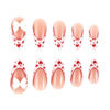Picture of Valentine's Day Press on Nails Almond Medium White French Tip Fake Nails with Red Heart Designs Full Cover Glue on Nails Press ons Valentines False Nails Glossy Stick on Nails for Women Girls 24 Pcs
