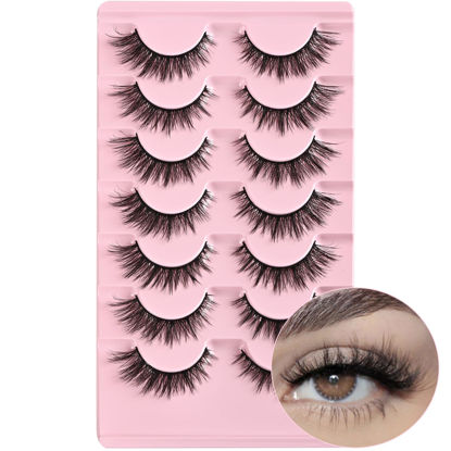 Picture of FARRED Cat Eye Lashes Wispy Fake Eyelashes Short 7 Pairs Natural Strip Lash Fluffy Mink Fox Eye Lashes Pack Small Full pestañas (A16 | 7-14MM)