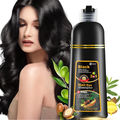 Picture of Leorx Black Hair Dye Shampoo, 16.9 Fl Oz - 3 In 1 Color For Gray Hair Instant Herbal Coloring For Women & Men - Ammonia Free
