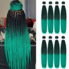 Picture of Liang Dian Pre Stretched Braiding Hair Ombre 30 Inch 8 Packs Synthetic Crochet Braids Hot Water Setting Professional Soft Yaki Texture Synthetic Hair Extensions(30 Inch 1B/Green)