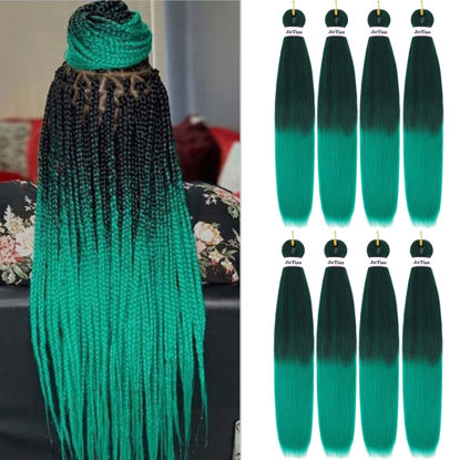 Picture of Liang Dian Pre Stretched Braiding Hair Ombre 30 Inch 8 Packs Synthetic Crochet Braids Hot Water Setting Professional Soft Yaki Texture Synthetic Hair Extensions(30 Inch 1B/Green)