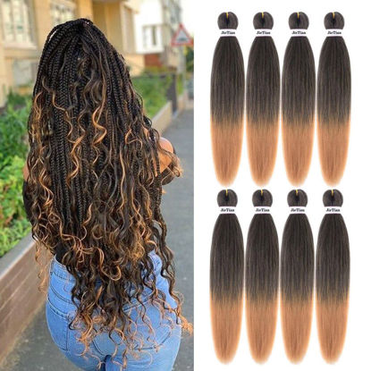 Picture of Liang Dian Pre Stretched Braiding Hair Ombre 30 Inch 8 Packs Synthetic Crochet Braids Hot Water Setting Professional Soft Yaki Texture Synthetic Hair Extensions(30 Inch 1B/27)