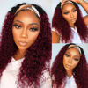 Picture of Ombre Headband Wig Human Hair Deep Wave 20 Inch Glueless Red Burgundy Machine Made None Lace Front Wigs 1B/99J Dark Wine Human Hair Headband Wigs for Black Women 150% Density