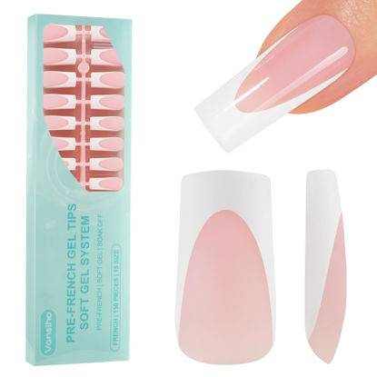 Picture of Vansiho Deep French Gel Nail Tips, 150Pcs Long Square Gel Nail Tips, Pink French Tips Press on Nails, French Square Gel Tips, Fake Nails for Nail Art DIY 15 Sizes