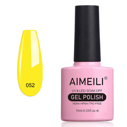 Picture of AIMEILI Soak Off U V LED Neon Yellow Gel Nail Polish - Neon Canary Translucent Yellow (052) 10ml