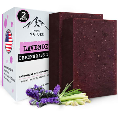 Picture of iHeart Lavender Lemongrass Soap Bar (2 Pack) - Deep Cleansing, & Soothing for Sensitive Skin - Infused with Shea Butter & Sea Salt for Luxurious Lather & Long Lasting Freshness