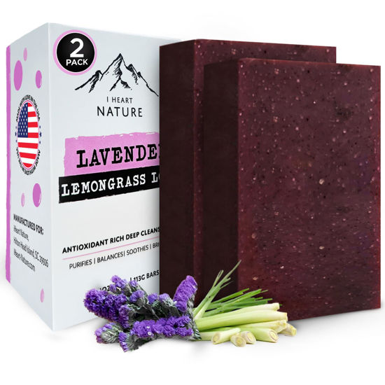 Picture of iHeart Lavender Lemongrass Soap Bar (2 Pack) - Deep Cleansing, & Soothing for Sensitive Skin - Infused with Shea Butter & Sea Salt for Luxurious Lather & Long Lasting Freshness
