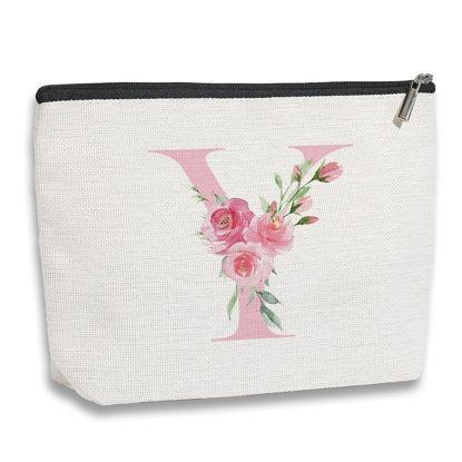 Picture of kdxpbpz Initial Makeup Bag, Personalized Gifts for Women, Bridesmaid Gifts, Birthday Gifts for Women Mom, Gifts for Best Friend, Bride Bridesmaid Cosmetic bag (Pink, Y)