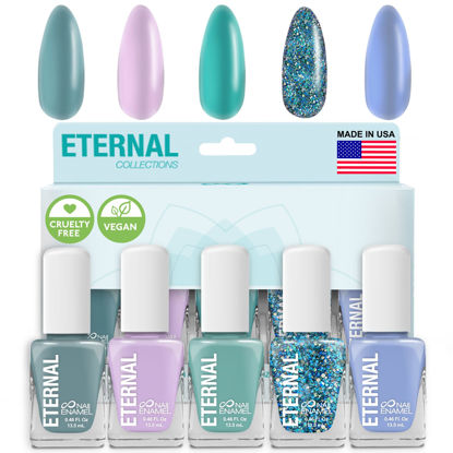 Picture of Eternal Glitter Nail Polish Set for Women (UNDER THE SEA) - Ocean Blue Nail Polish Set for Girls | Quick Dry & Long Lasting Nail Polish Kit for Home DIY Mani Pedi | Made in USA,13.5mL (Set of 5)