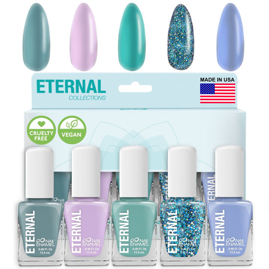 Picture of Eternal Glitter Nail Polish Set for Women (UNDER THE SEA) - Ocean Blue Nail Polish Set for Girls | Quick Dry & Long Lasting Nail Polish Kit for Home DIY Mani Pedi | Made in USA,13.5mL (Set of 5)