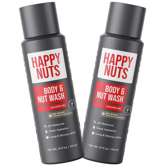 Picture of HAPPY NUTS Big Wood Body and Nut Wash - Moisturizing Men's Shower Gel, Natural Bodywash with Deep Cleanse for Sensitive Skin - Men's Soap (2 Pack, Big Wood)