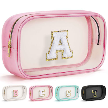 Picture of YOOLIFE Valentines Day Gifts Initial Clear Makeup Bag Make Up Bag Travel Toiletry Bag Preppy Cosmetic Bags Organizer Travel Essentials Girlfriend Teacher Mom Birthday Gifts Clear Toiletry Bag A