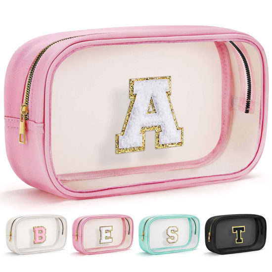 Picture of YOOLIFE Valentines Day Gifts Initial Clear Makeup Bag Make Up Bag Travel Toiletry Bag Preppy Cosmetic Bags Organizer Travel Essentials Girlfriend Teacher Mom Birthday Gifts Clear Toiletry Bag A