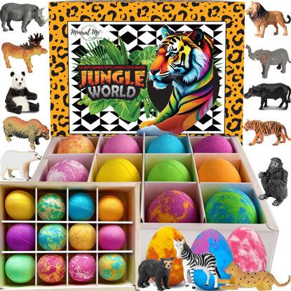 Picture of Bath Bombs for Kids with Surprise Inside, Kids Bath Bombs with Jungle Animal Toys, 12 Organic BathBombs for Boys, Girls, Skin Moisturizing Bubble Bath, Christmas Gift, Stocking Stuffers for Kids