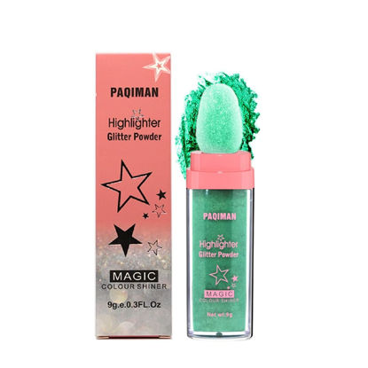 Picture of PAQIMAN Green Glitter Powder Highlighter Makeup,Body Brightens the Natural Three-Dimensional Sparkling Neon Outfit Party Theme Accessories Highlighter Makeup.(04-Green)