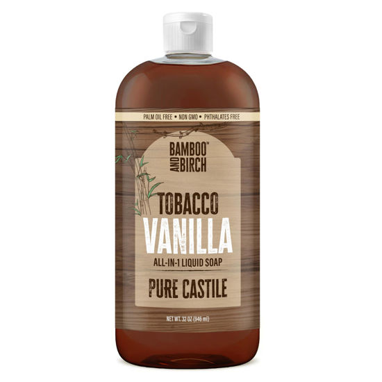 Picture of BAMBOO AND BIRCH Pure Castile Soap Liquid Organic, Certified Palm Oil Free Natural Soap, Tobacco Vanilla, 32 oz