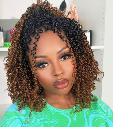 Picture of Aksice 8 Inch Yanky Twist Crochet Hair Pre-looped 8 Packs Yankee Twist Hair Brown Senegalese Twists Crochet Hair with Curly Ends Synthetic Crochet Braids (OT30)