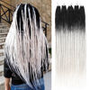 Picture of Leeven 20 Strands Synthetic Dreadlock Extensions 24 Inch Black to White Single Ended Synthetic Crochet Dread Extensions Handmade Soft Loc Extensions Reggae Style Hair for Women Men