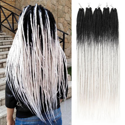 Picture of Leeven 20 Strands Synthetic Dreadlock Extensions 24 Inch Black to White Single Ended Synthetic Crochet Dread Extensions Handmade Soft Loc Extensions Reggae Style Hair for Women Men