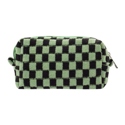 Picture of PAZIMIIK Checkered Makeup Bag for Purse Portable Zipper Make Up Pouch Small Cosmetic Case for Travel Accessories (Green Black)