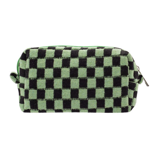 Picture of PAZIMIIK Checkered Makeup Bag for Purse Portable Zipper Make Up Pouch Small Cosmetic Case for Travel Accessories (Green Black)