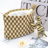 Picture of PAZIMIIK Knitted Checkered Makeup Bag Large Zipper Make Up Accessory Pouch for Purse Cosmetic Brush Bag for Travel Essential,Coffee