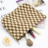 Picture of PAZIMIIK Knitted Checkered Makeup Bag Large Zipper Make Up Accessory Pouch for Purse Cosmetic Brush Bag for Travel Essential,Coffee