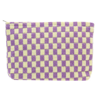 Picture of PAZIMIIK Knitted Checkered Makeup Bag Large Zipper Make Up Accessory Pouch for Purse Cosmetic Brush Bag for Travel Essential,Purple