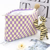 Picture of PAZIMIIK Knitted Checkered Makeup Bag Large Zipper Make Up Accessory Pouch for Purse Cosmetic Brush Bag for Travel Essential,Purple