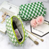 Picture of PAZIMIIK Checkered Makeup Bag for Purse Portable Zipper Make Up Pouch Small Cosmetic Case for Travel Accessories (2PCS Hotpink Light Green)