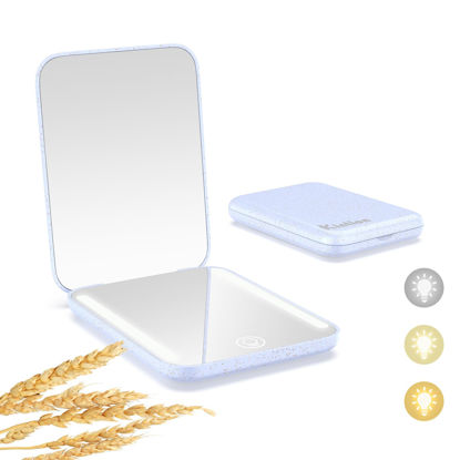 Picture of Kintion Rechargeable Pocket Mirror, Wheat Straw Material 1X/3X Magnification Portable Compact Mirror, Handheld Travel Mirror, Small Purse Mirrors for Women, Purple