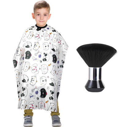 Picture of Kids Barber Cape with Neck Duster Brush, Professional Salon Hair Cutting Cape with Adjustable Snap Closure(Cartoon Cat)