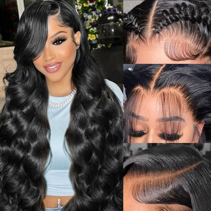 Picture of Smabuity Body Wave Lace Front Wigs Human Hair 13x6 HD Lace Front Wigs Human Hair Pre Plucked Body Wave Human Hair Wig 180% Density Frontal Glueless Wigs Human Hair for Women 20 Inch