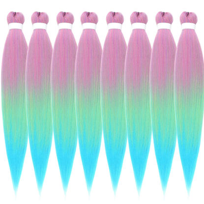 Picture of Leticia Ombre Braiding Hair Pre Stretched Kanekalon Braiding Hair Pink Light Green Blue