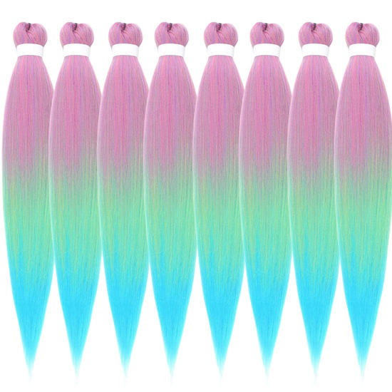 Picture of Leticia Ombre Braiding Hair Pre Stretched Kanekalon Braiding Hair Pink Light Green Blue
