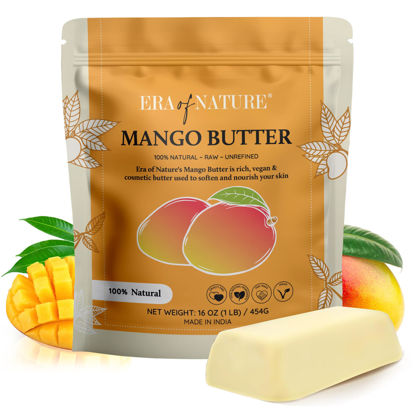 Picture of era of nature Organic Unrefined Raw MANGO BUTTER BLOCK Bulk, Skin Moisturizing, Use Alone or in DIY Body Butters, Soaps, Lotions and lip balm - 16oz