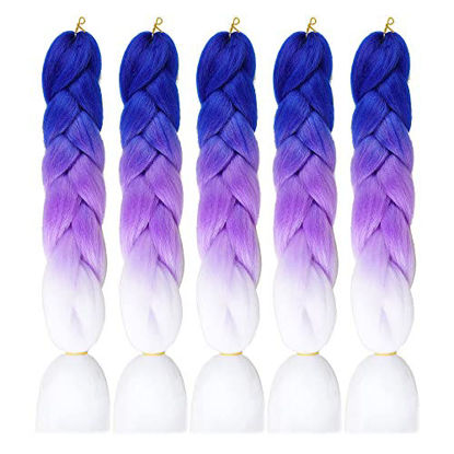 Picture of AIDUSA Color Braiding Hair Purple to Pink 5Pcs Synthetic Afro Braiding Hair Extensions 24 Inch 2 Tones for Women Twist Crochet Braids 100g(#C43 Blue to Purle to White)