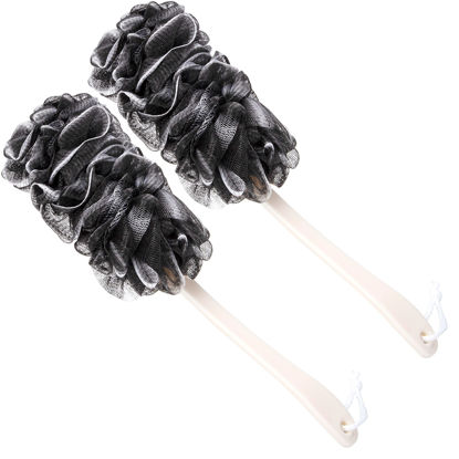 Picture of Arswin Back Scrubber for Shower,Loofah Long Handle Bath Body Brush,Soft Nylon Mesh Sponge for Shower,Loofah On a Stick for Men Women,Exfoliating Scrub Cleaning Luffa for Elderly(2-Pack,Black)