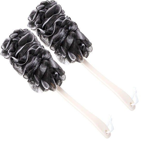 Picture of Arswin Back Scrubber for Shower,Loofah Long Handle Bath Body Brush,Soft Nylon Mesh Sponge for Shower,Loofah On a Stick for Men Women,Exfoliating Scrub Cleaning Luffa for Elderly(2-Pack,Black)
