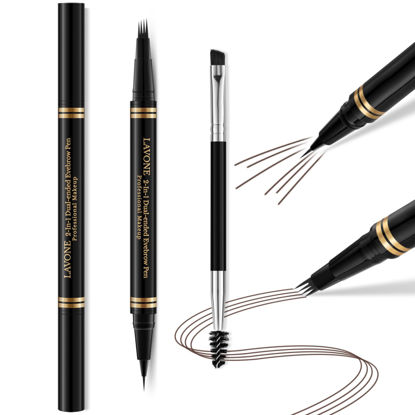 Picture of Eyebrow Pen,2-in-1 Waterproof Eyebrow Pencil with 4 Tip Microblading Brow Pen and Ultra-Precise Brow Pencil,with Dual-ended Eyebrow Brush,Eyebrow Makeup for Natural Looking - Chocolate