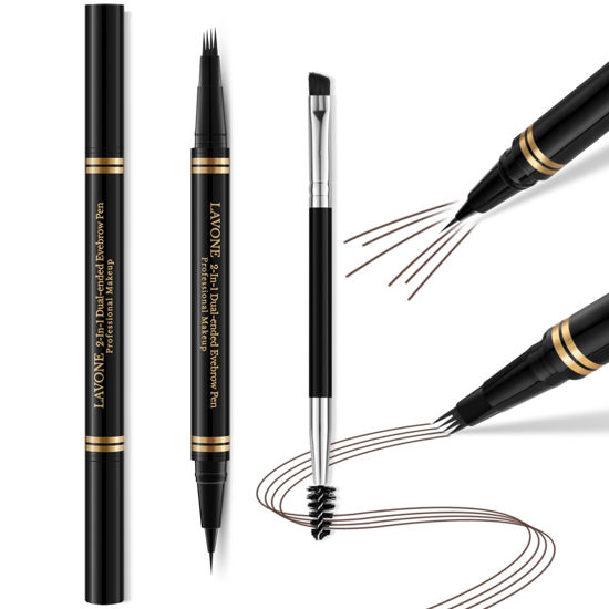 Picture of Eyebrow Pen,2-in-1 Waterproof Eyebrow Pencil with 4 Tip Microblading Brow Pen and Ultra-Precise Brow Pencil,with Dual-ended Eyebrow Brush,Eyebrow Makeup for Natural Looking - Chocolate