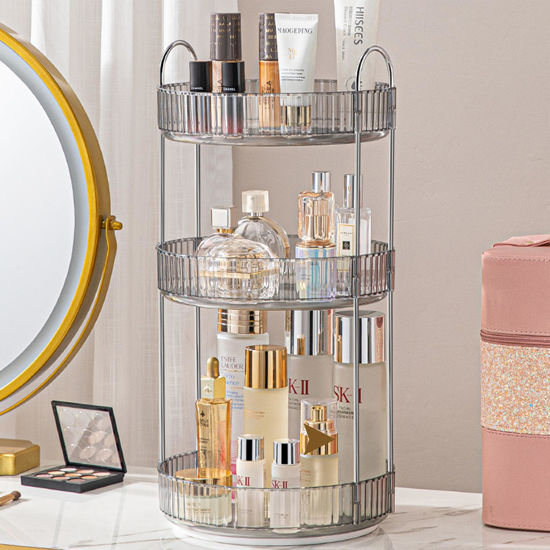 Picture of Aveniee 360 Rotating Makeup Organizer for Vanity, Skincare Make Up Organizers Large, Spinning Bathroom Counter Organizer Shelf Holder for Cosmetics, Skin Care, Lipsticks(3 Tiers, Grey)