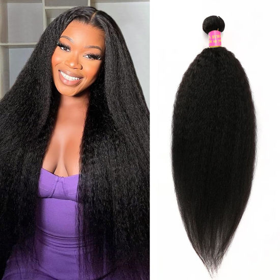 Picture of 18 inch Kinky Straight Bundles Yaki Straight Human Hair 1 Bundles Natural Black Color 100% Unprocessed Brazilian Virgin Hair Kinky Straight Human Hair For Black Women