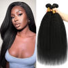 Picture of CALNESHIA 12 14 16 Kinky Straight Bundles Human Hair Yaki Straight Human Hair 3 Bundles 100% Unprocessed Brazilian Virgin Remy Hair Yaki Straight Bundles For Black Women Natural Black Color